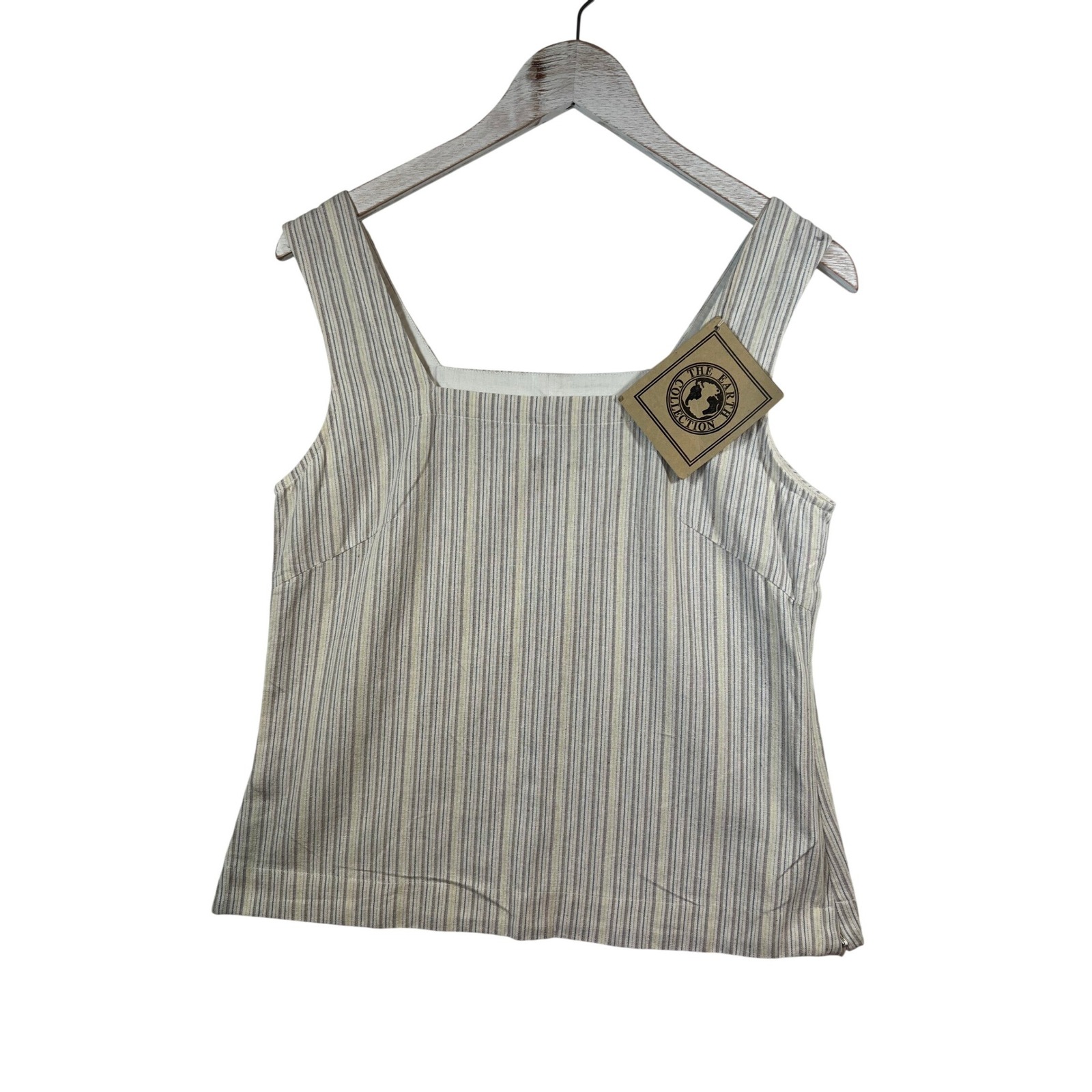 The Earth Collection Womens Silk Cotton Striped Tank Top Square Neck Beige M